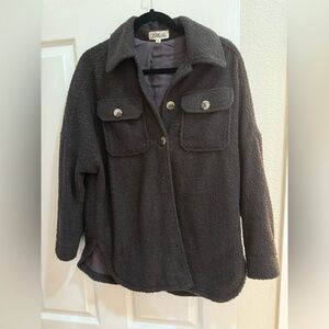 Listicle Teddy Jacket with Buttons - Dark Olive
